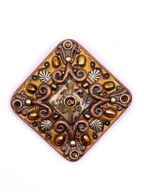 Vintage Michal Golan Artisan Copper Diamond Pin Brooch Pendant